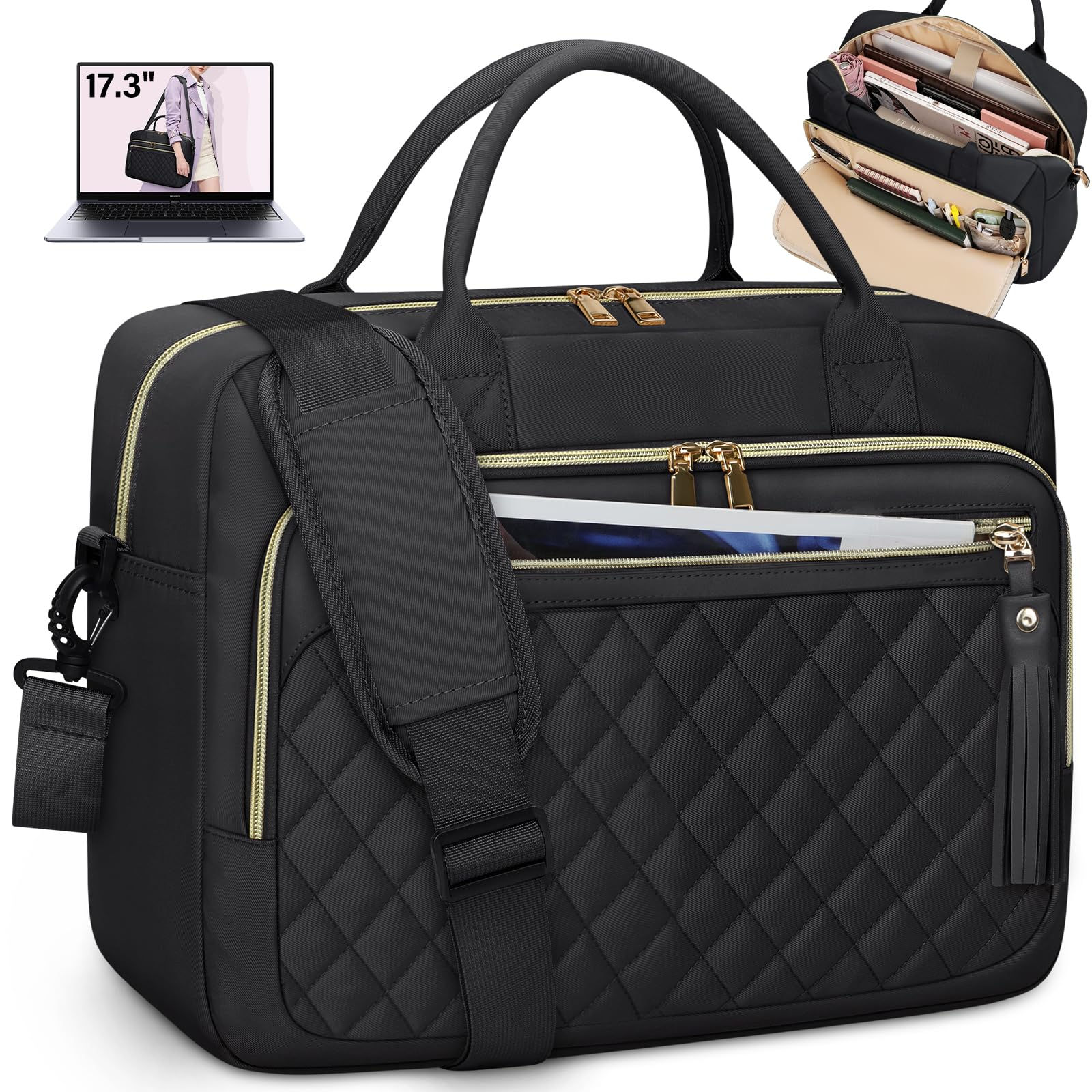 RAINSMORE 17.3" Laptop Bag, Waterproof Shoulder Case, Black for Work & Travel