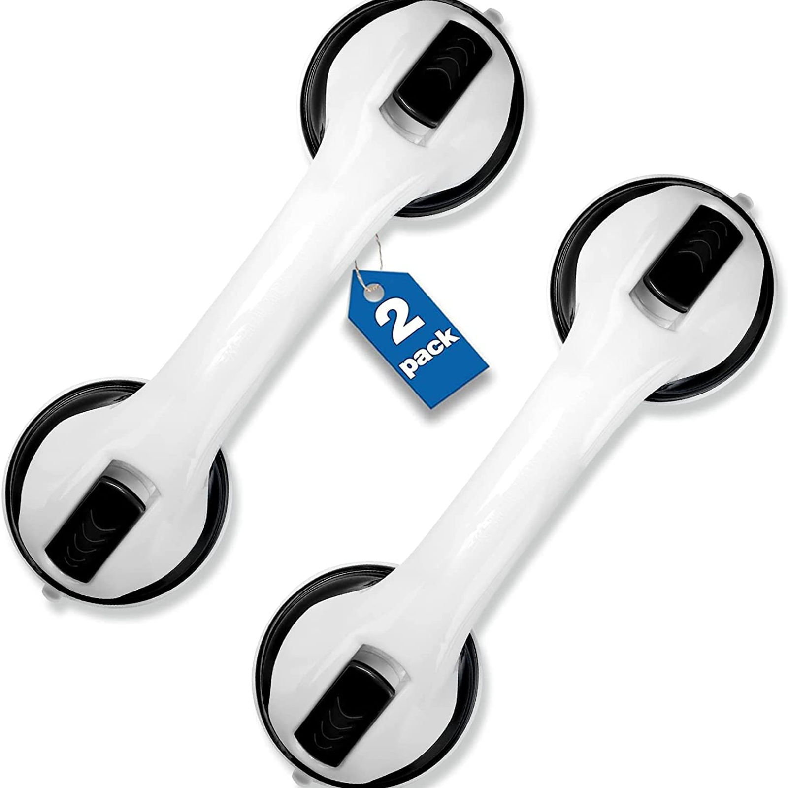 Shower Grab Bars, 12-Inch Suction Safety Handles, 2-Pack, White