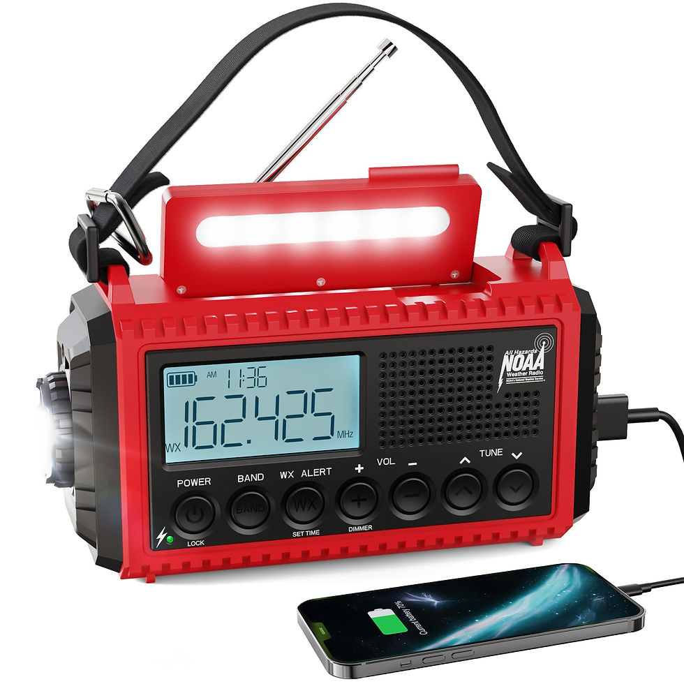 Thumbnail: Raynic Solar Hand Crank Emergency Radio, 5000mAh Charger & SOS Siren, Red LCD