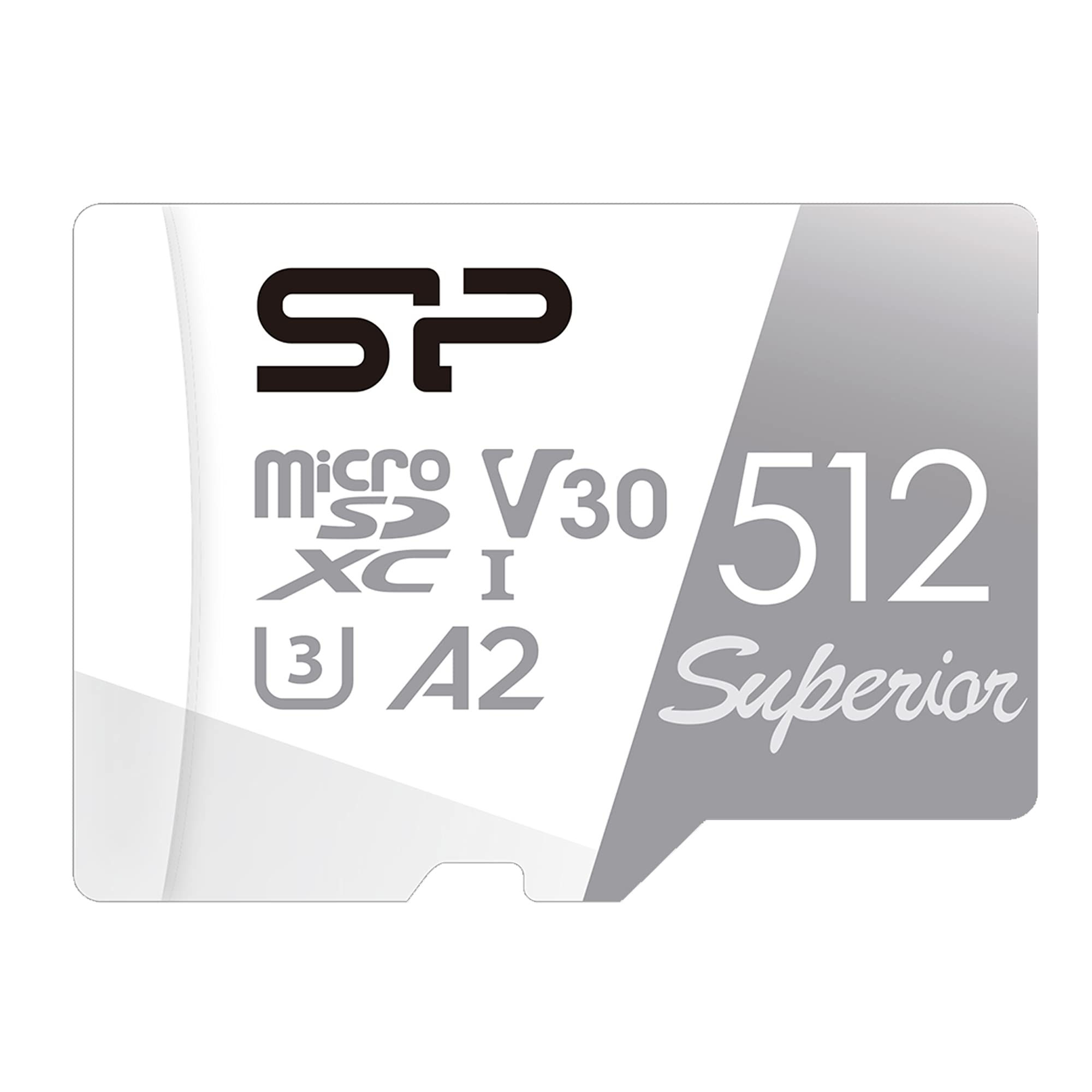 Silicon Power 512GB Superior Micro SDXC UHS-I (U3), V30 4K A2 with Adapter