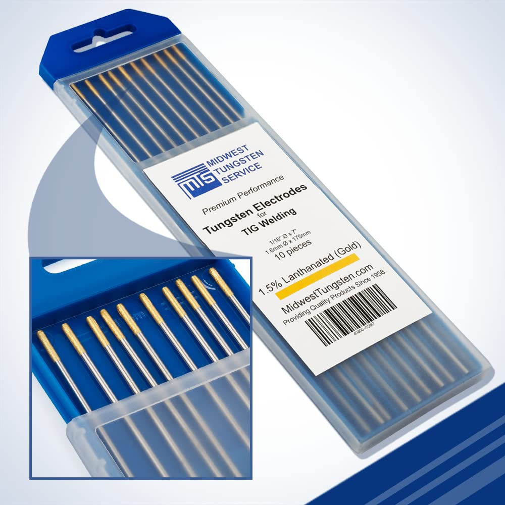 Midwest Service Electrodes - Lanthanated Tungsten TIG Welding 10-Pack (Gold 1.5%