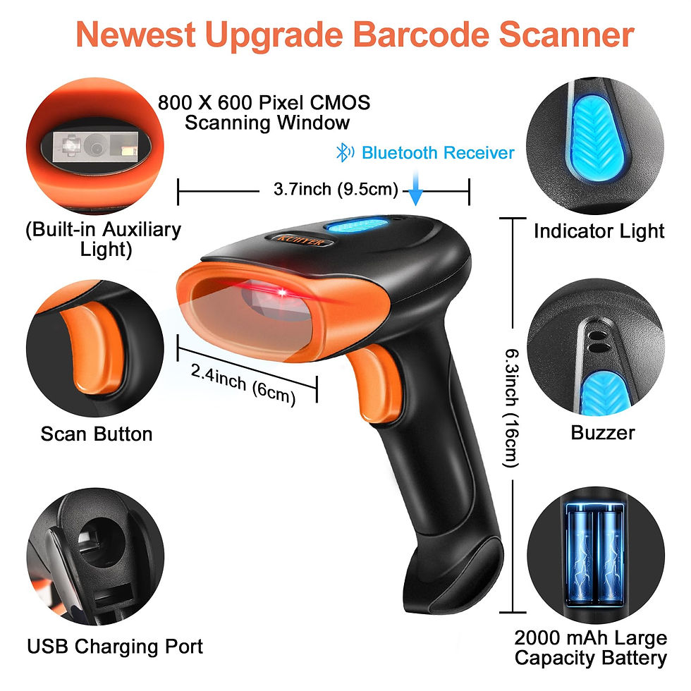 Thumbnail: KUIIYER Barcode Scanner, Wireless QR Bar Code 2D 1D 800 Bluetooth Scanners