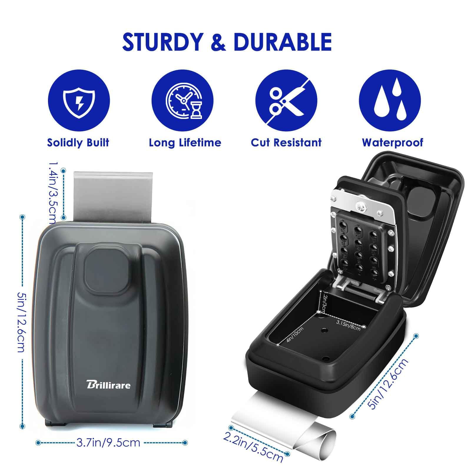 Car Key Lock Box, Waterproof Lockbox, Wall Resettable Punch Button, Capacity for