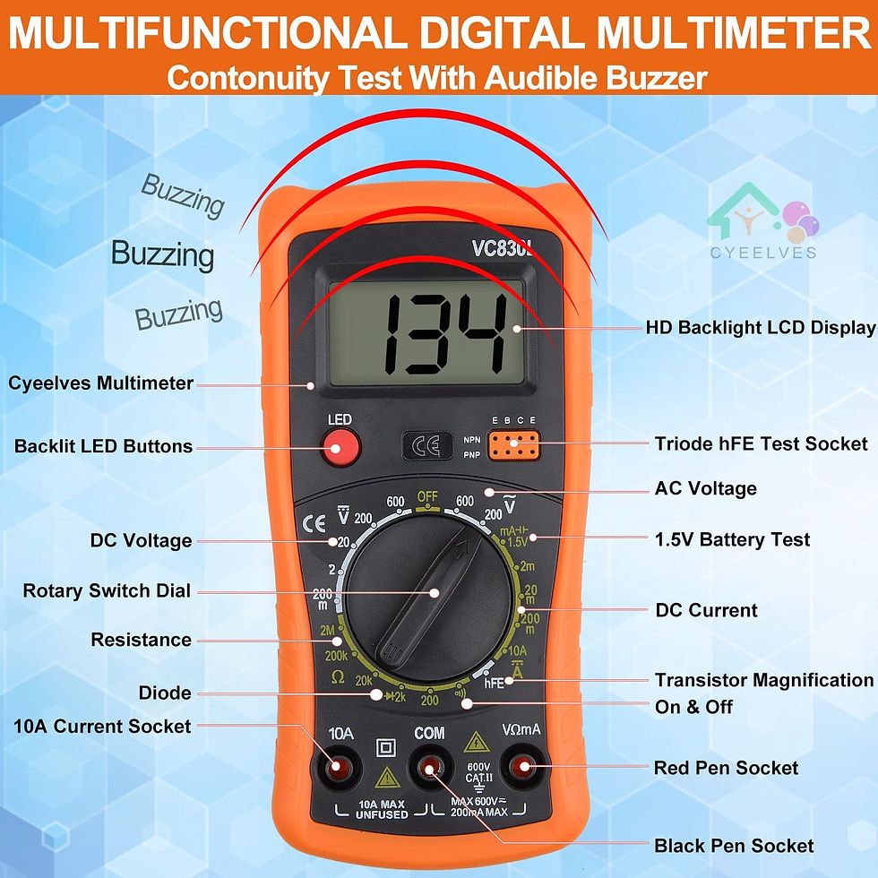 Thumbnail: Digital Multimeter, AC/DC Voltmeter, Pocket Tester with Backlight - Orange