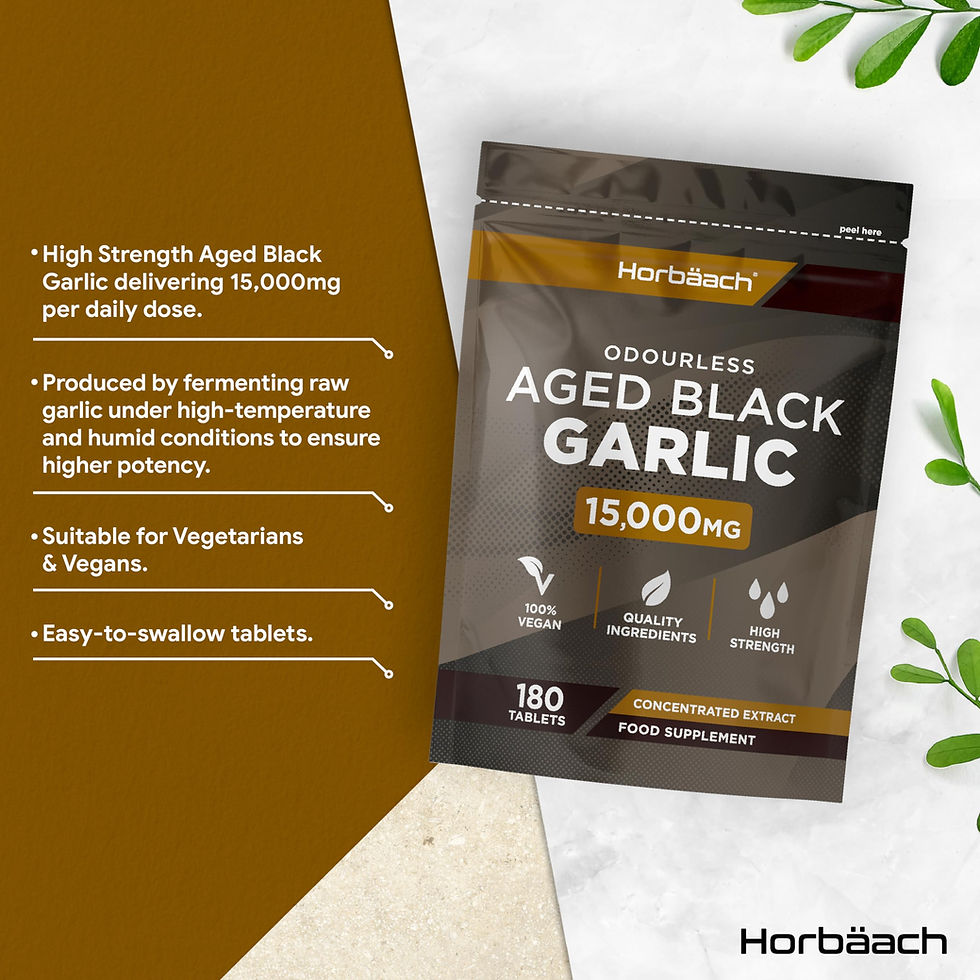 Thumbnail: Black Garlic Tablets 15,000mg, High Strength Vegan Supplement, 180 Count