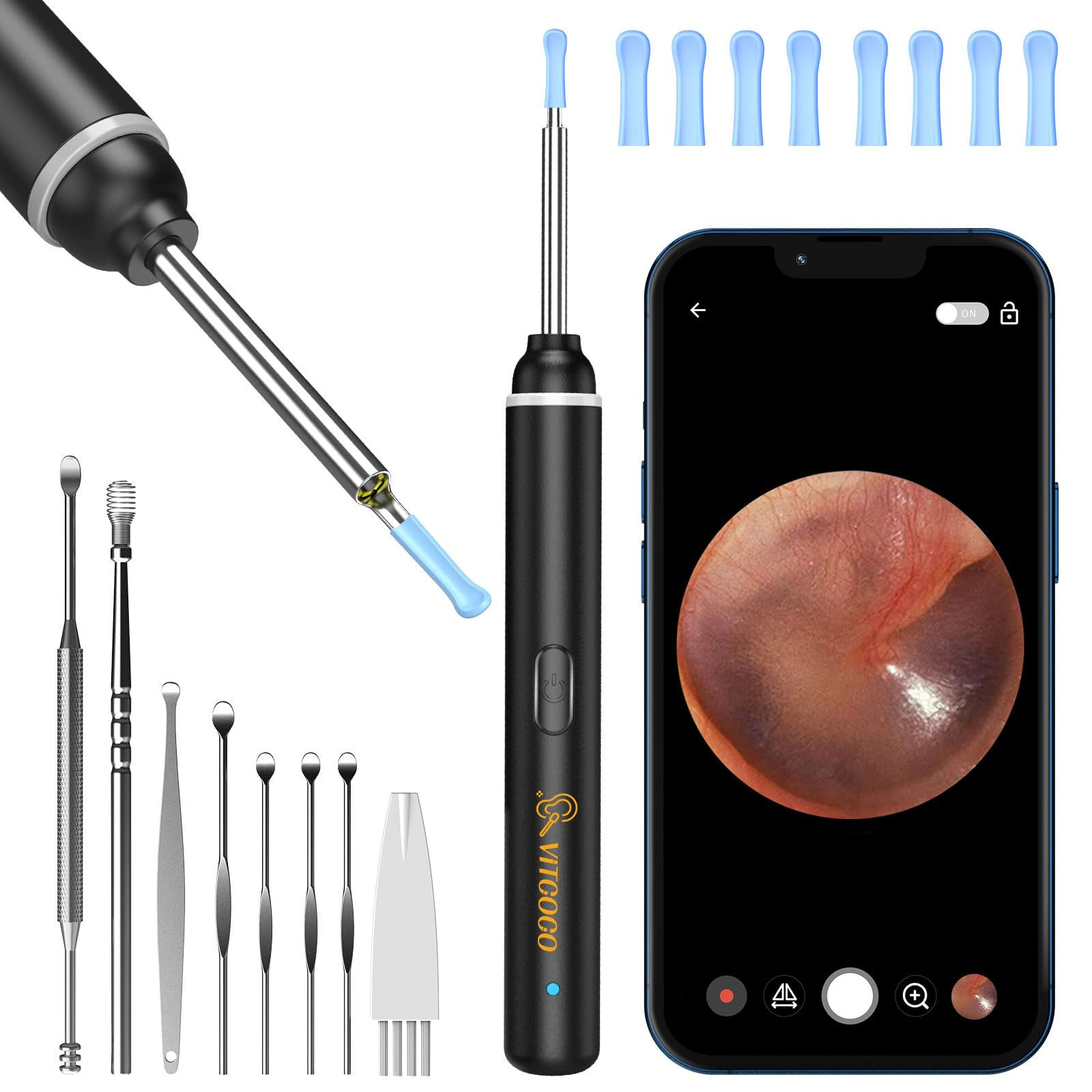 VITCOCO Ear Wax Removal Kit, 1920P HD Otoscope with Camera, 6 LED Lights