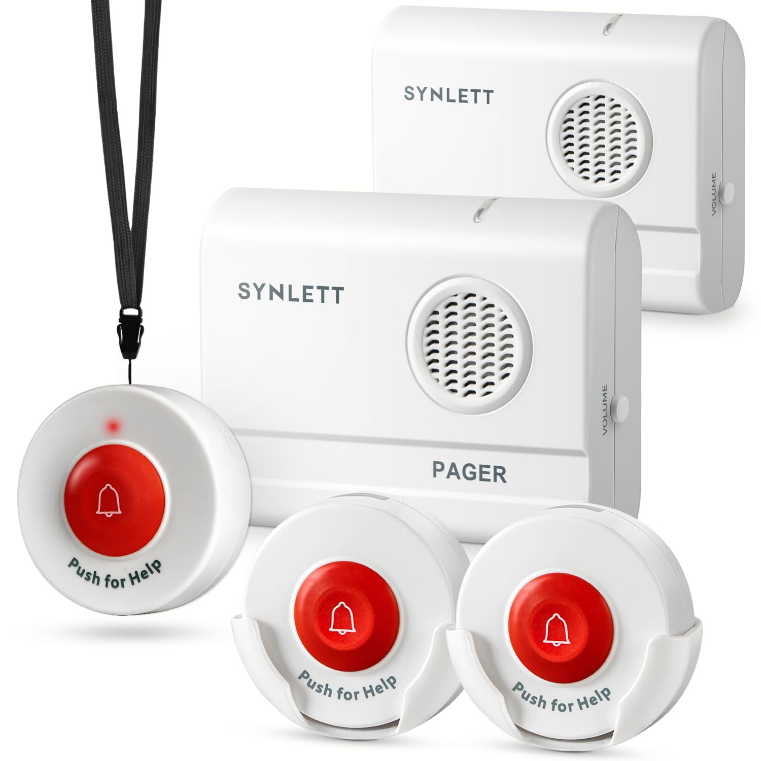 2 Caregiver Pagers + 3 Call Buttons for Elderly SOS Alert System