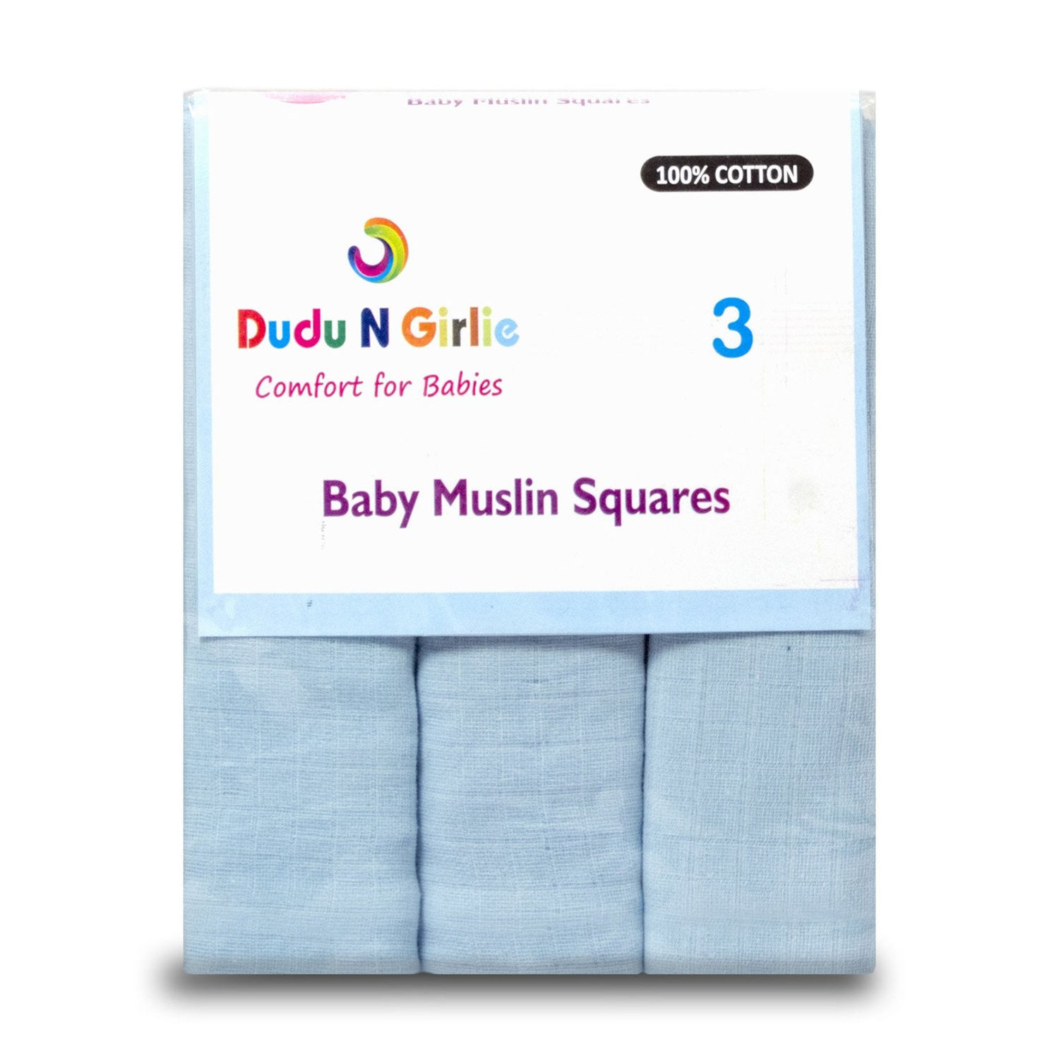 Muslin Baby Cloths 3PCS - 70x70cm 100% Cotton Soft & Absorbent Swaddle (Blue)