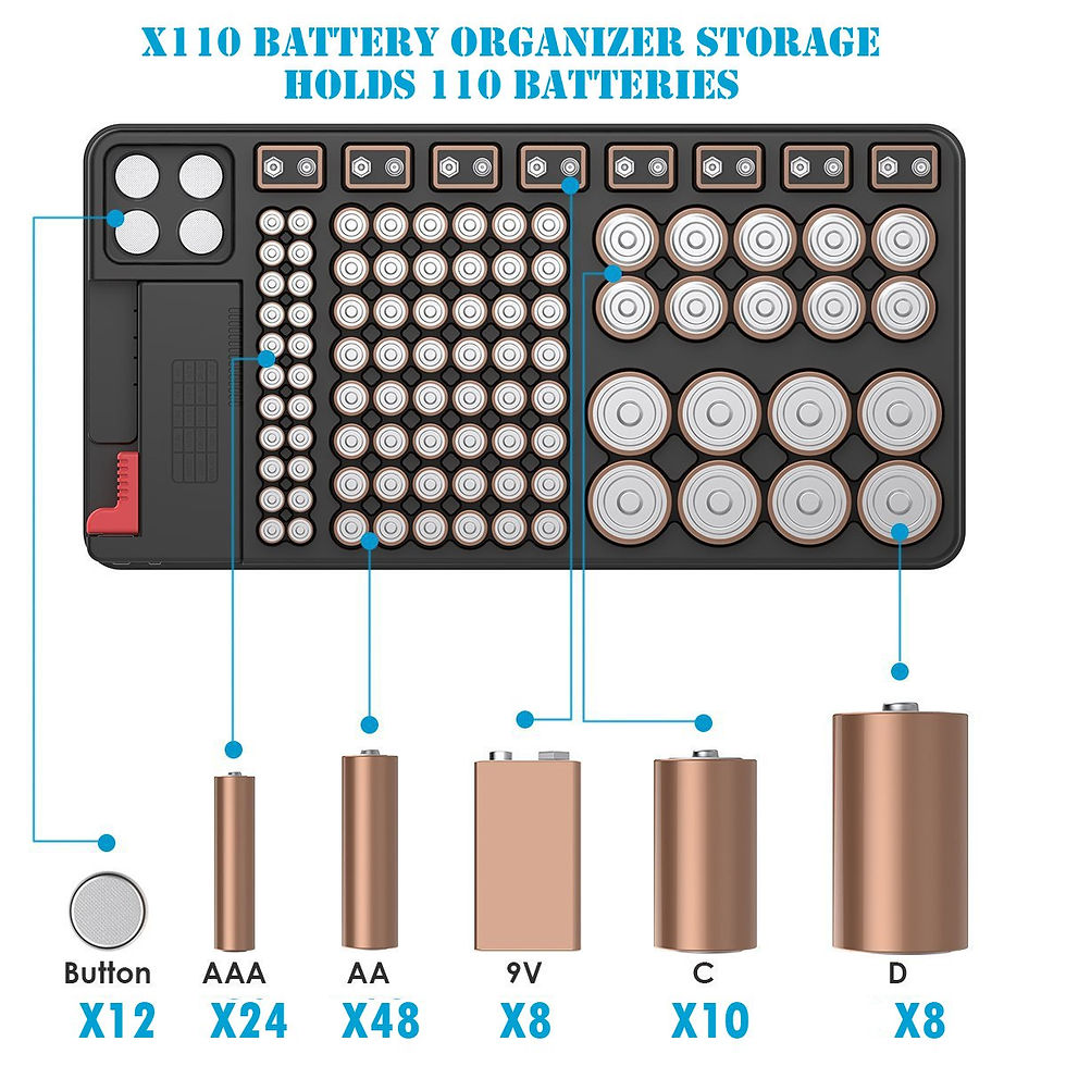 Thumbnail: Battery Organizer with Tester, Holds 110 Batteries, for AA AAA C D 9V, Removable