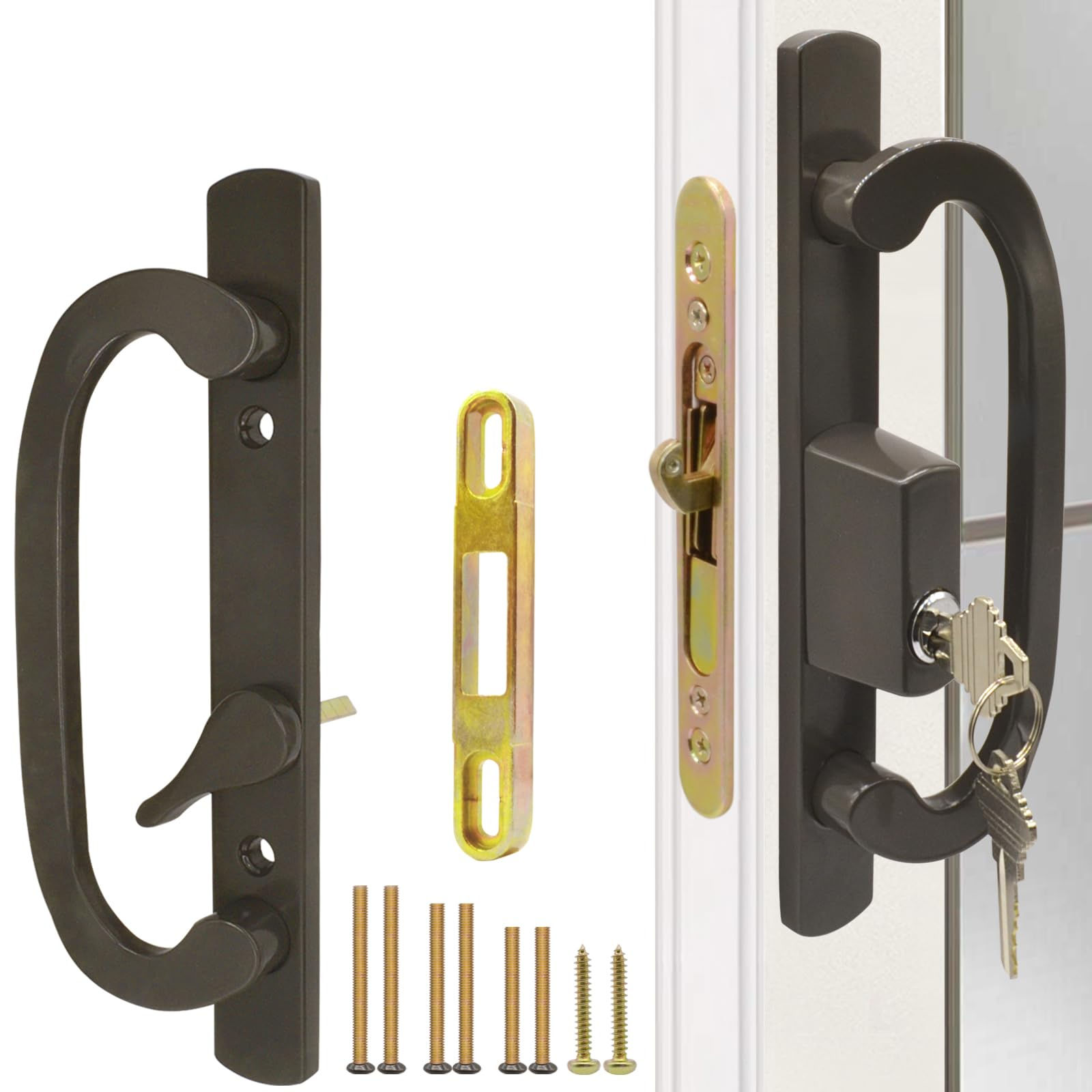 Patio Sliding Glass Door Handle Set with Mortise Lock 45� Keyway, Keyed Offset