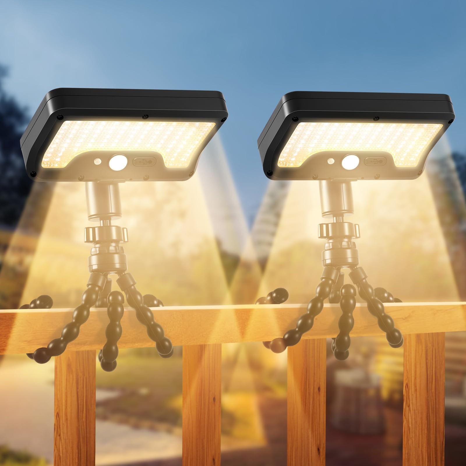 Solar Motion Lights Outdoor with Flexible Octopus Tripod, USB & Solar Powered