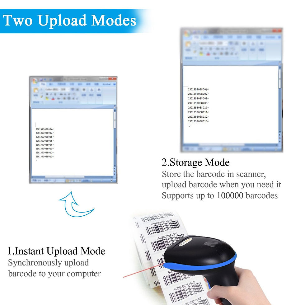 Thumbnail: WoneNice Wireless Barcode Scanner – Handheld Cordless 2.4G 1D Inventory (Blue)