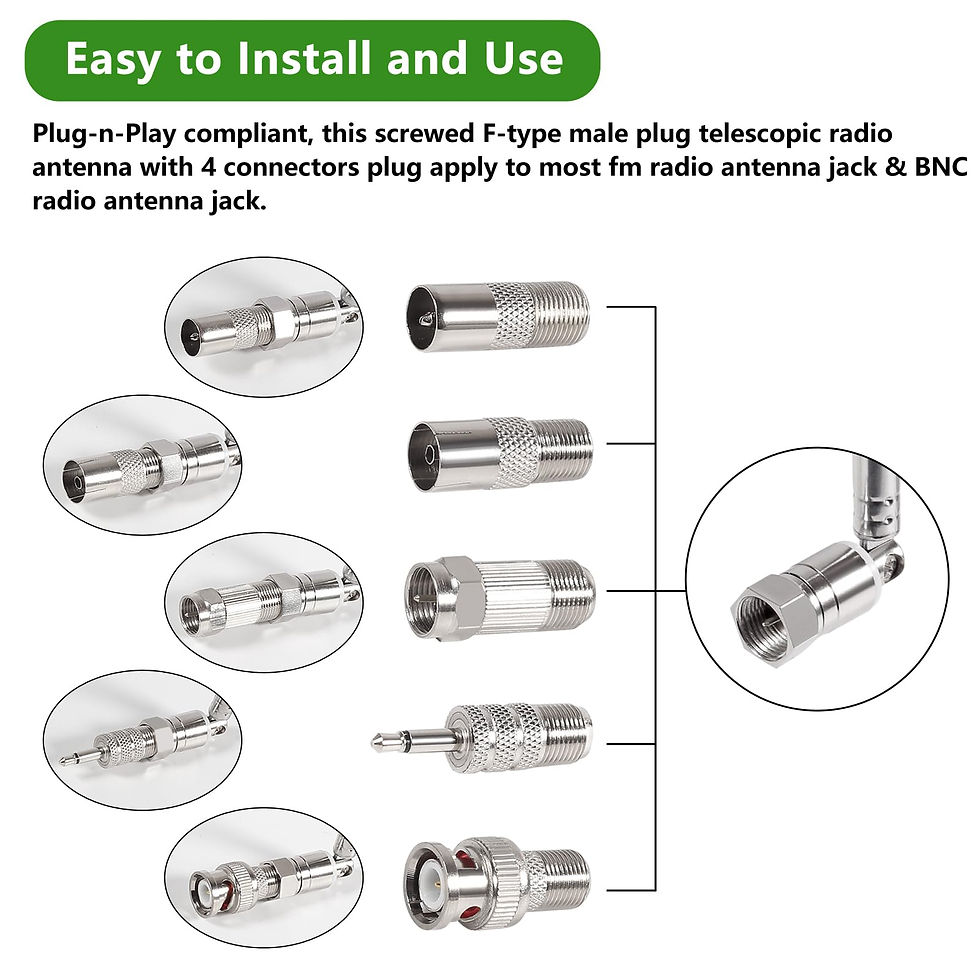 Thumbnail: 2pcs FM Antenna Telescopic, 75 Ohm F-Male Plug, with BNC, 3.5mm Jack Adapter