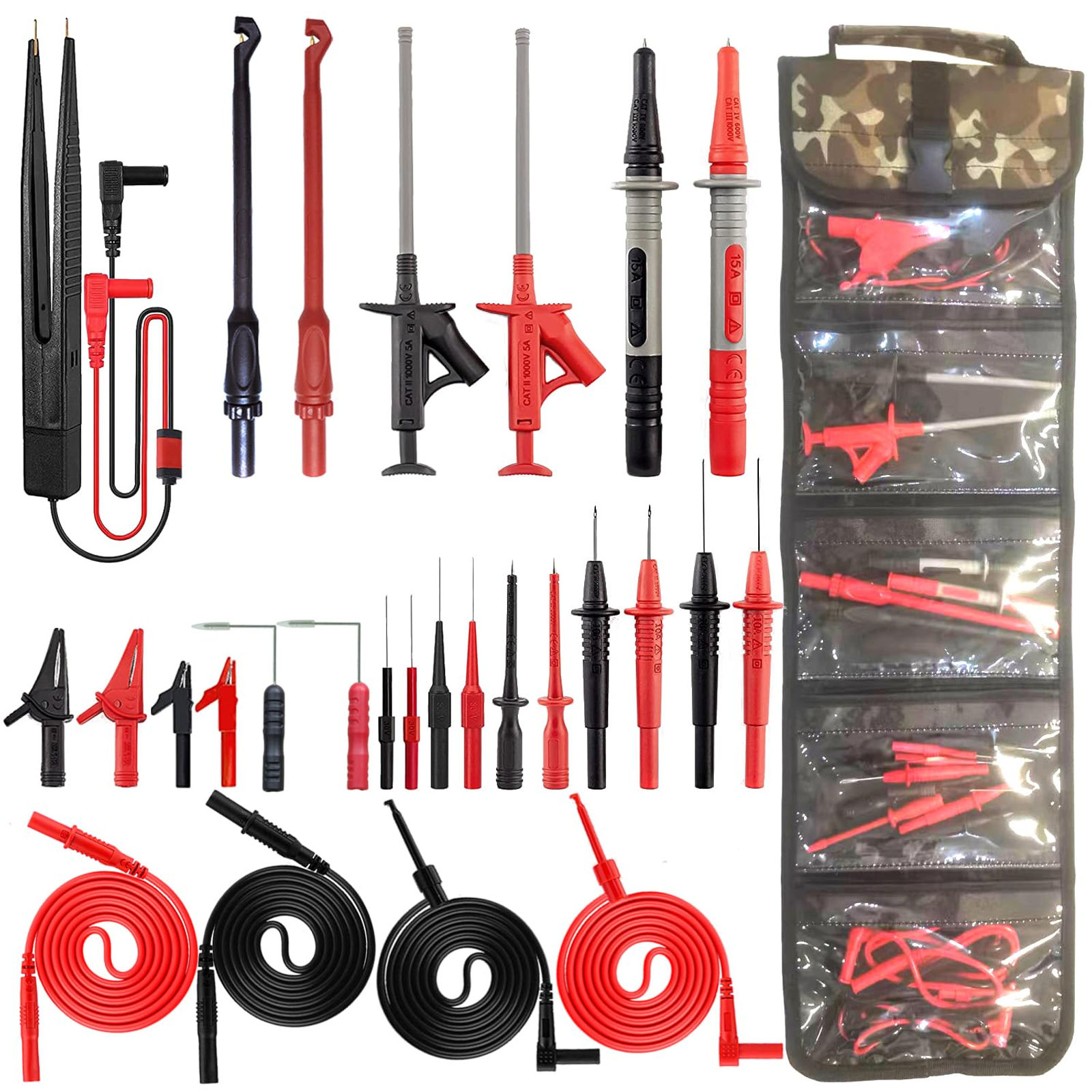 28PCS Test Leads Kit with Pockets Roll Multimeter 6 Bag, Up Tool Replaceable