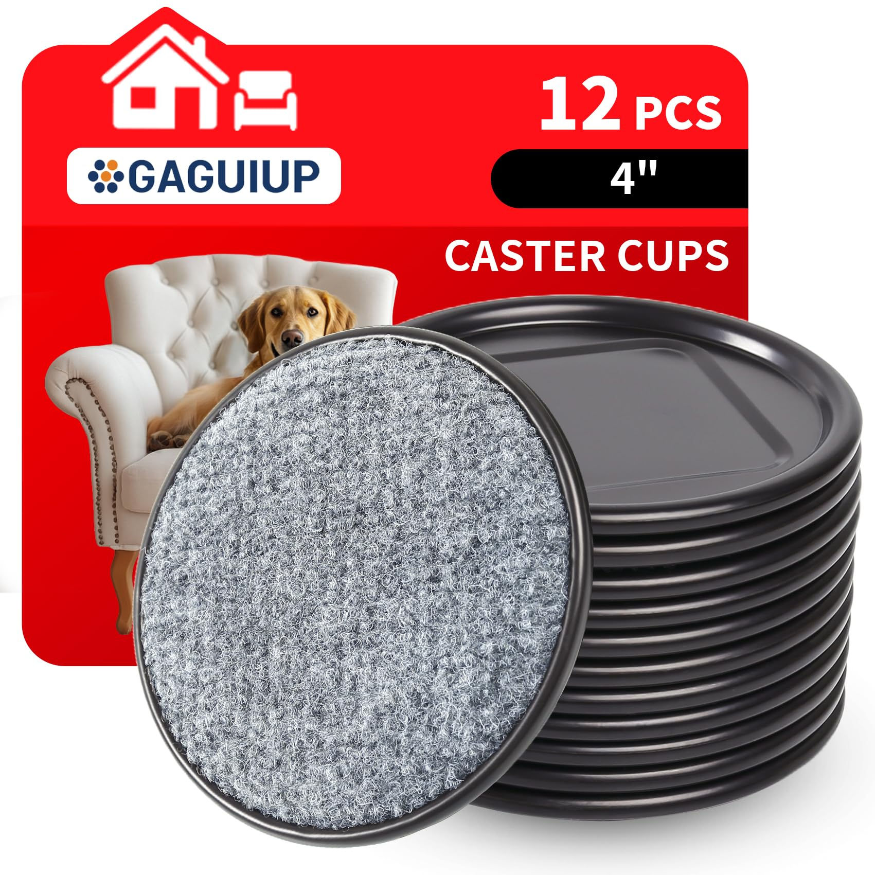 4" Round Carpet Furniture Caster Cups, Reusable Sliders for Hardwood Floors,