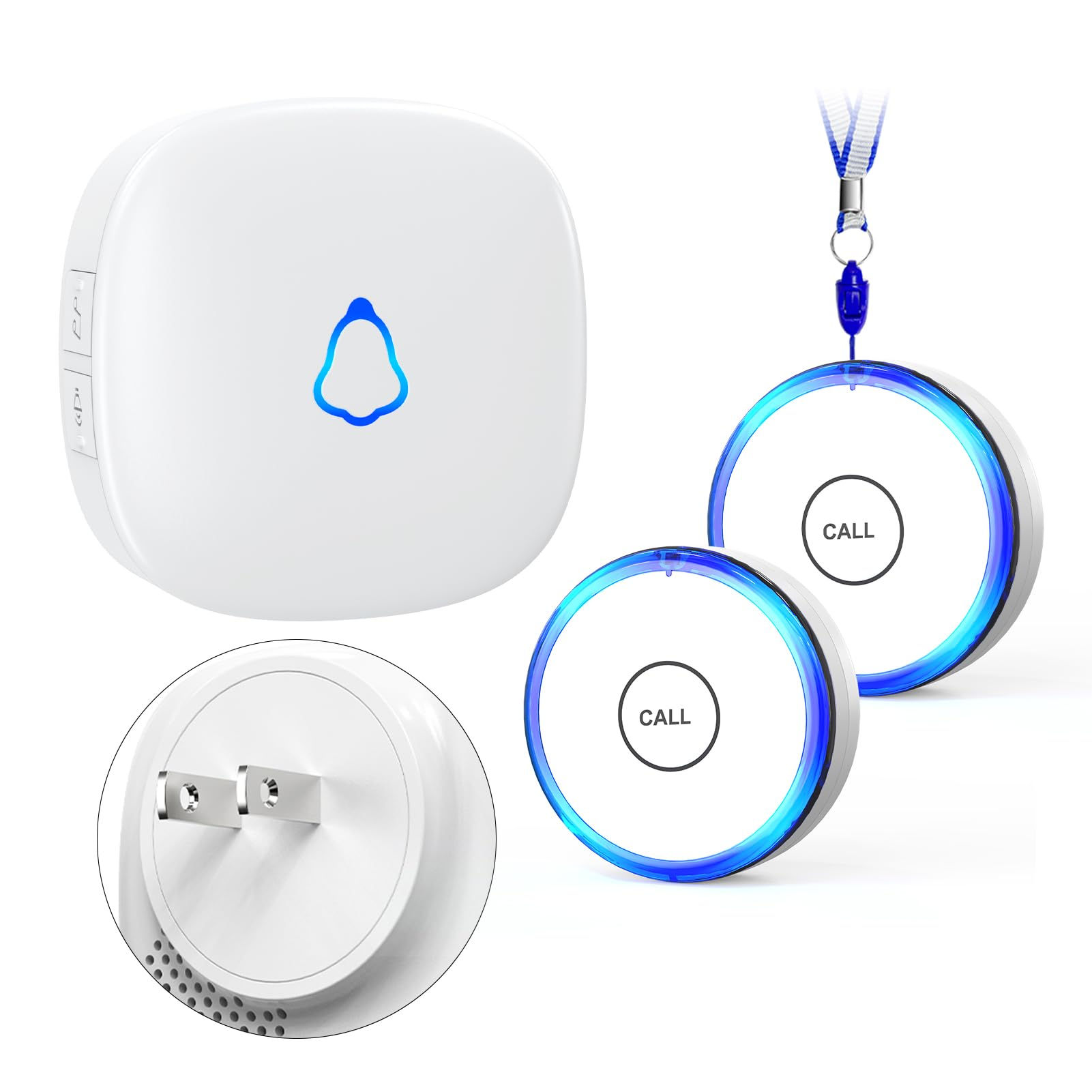 Caregiver Pager Wireless Call Button 1 Receiver+2 SOS Buttons Waterproof Alert