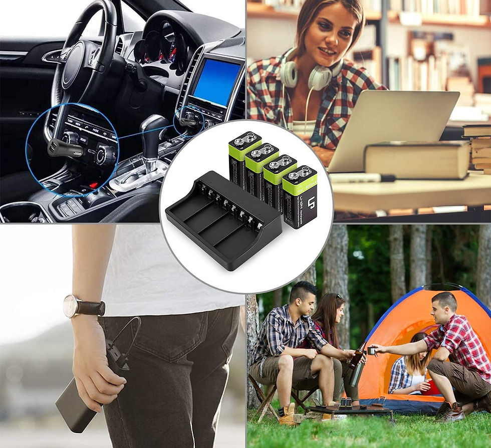 Thumbnail: LP 9V Rechargeable Battery Pack, 4-Pack with Charger for Wireless Mics, Toys