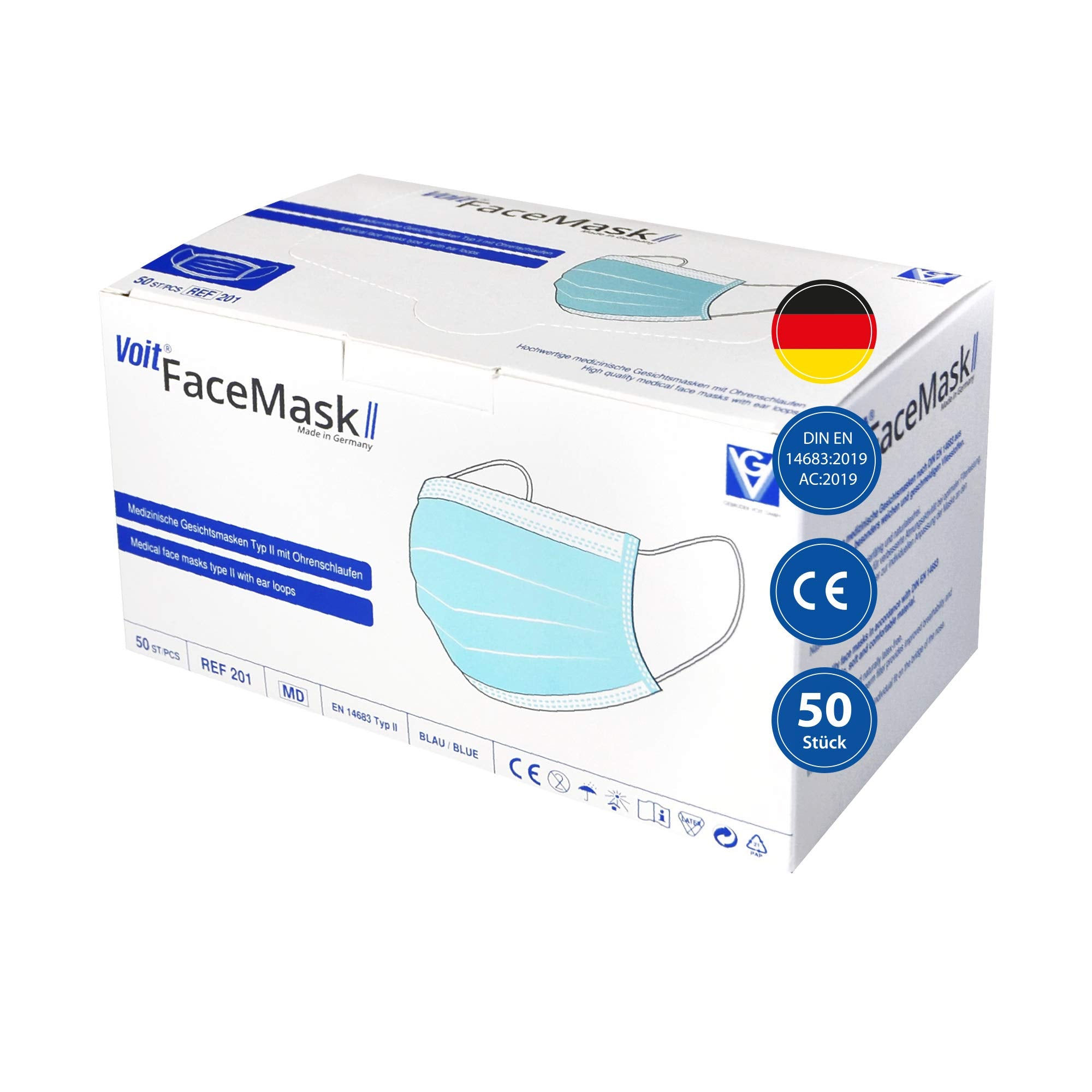 Voit Type II Face Masks - Pack of 50, 3-Ply, Made in Germany
