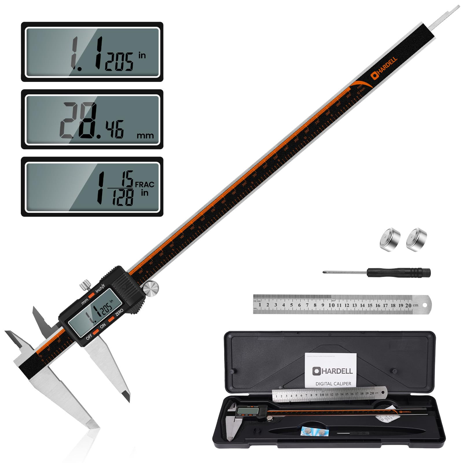HARDELL Caliper Steel Tool with LCD Digital 12 Inch, Screen, Auto-Off Feature,