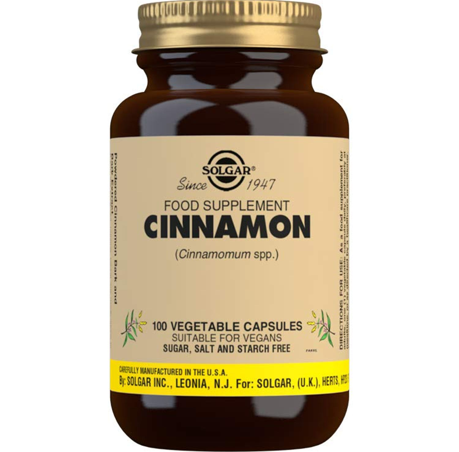 Solgar Cinnamon Vegetable Capsules, 100 Count, Vegan, Kosher