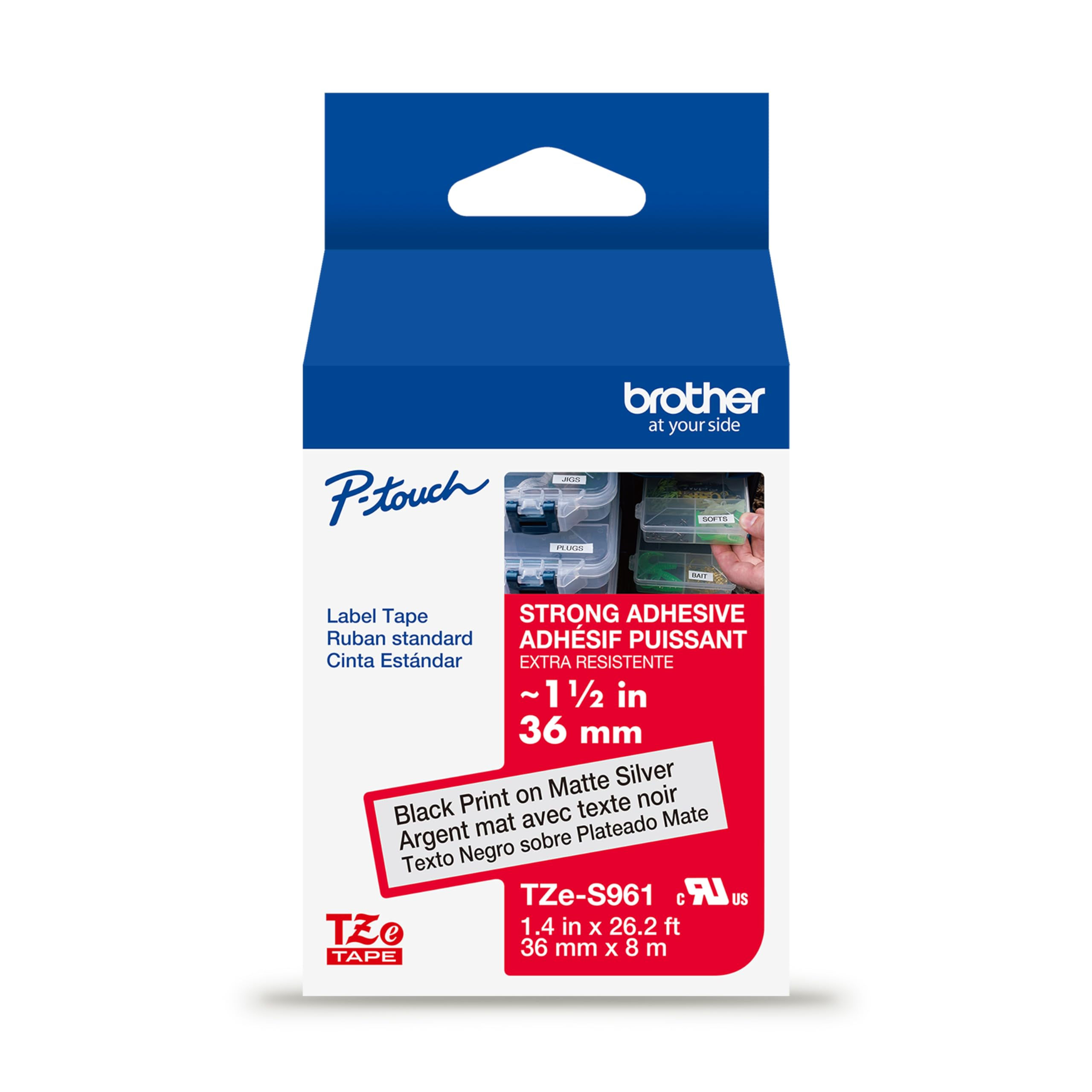 Brother P-Touch TZe on Silver Label Tape Genuine Print Matte Black Adhesive