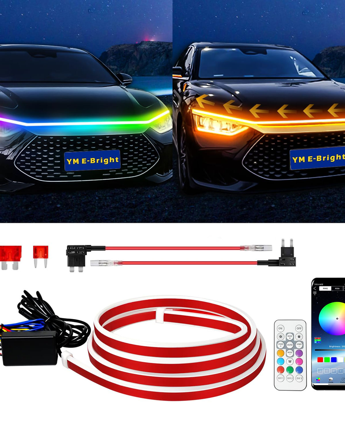 RGB Hood Strip with Sequential Turn Function Light Signal Indicator Multicolor