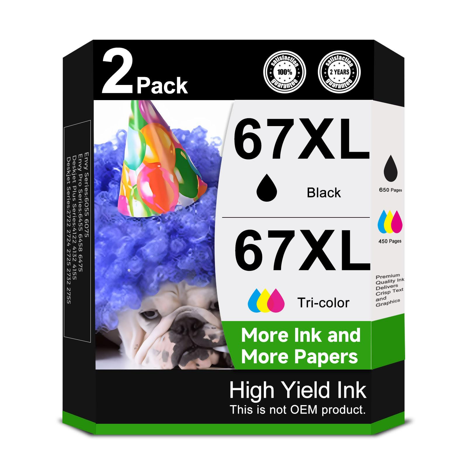 HP Ink 67XL Combo Pack, Black & Color, Replacement for HP Printers