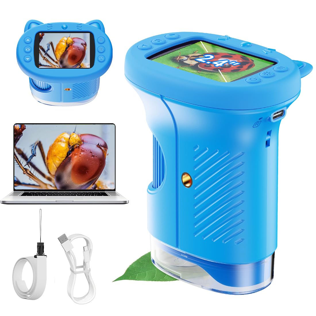 1000X Handheld for Kids, Kids with Screen, Digital Microscope 4K (Blue) Blue