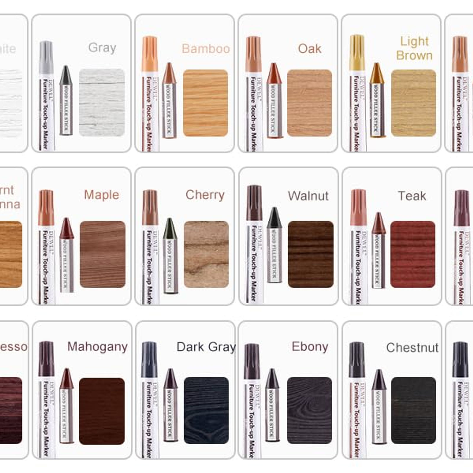 DEWEL Wood Furniture & Filler Sticks Repair Kit, New Colors Touch Up and Wax -
