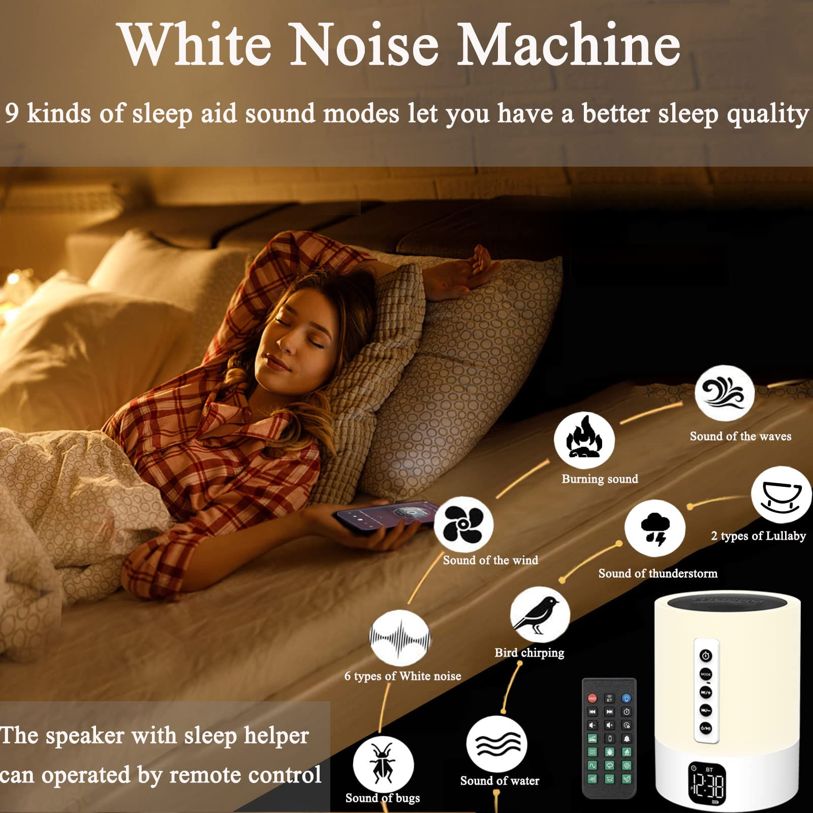 Alarm Clock Speaker, Noise Touch Bedside with for Kids Boys Teen Bluetooth Night