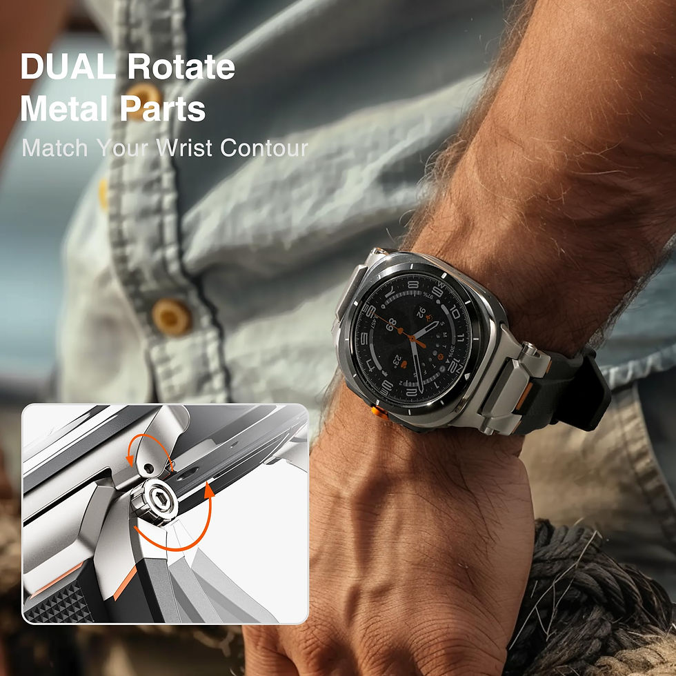 Thumbnail: ULTIMAL Samsung Galaxy Watch Strap, Rugged TPU & Metal, Black/Silver