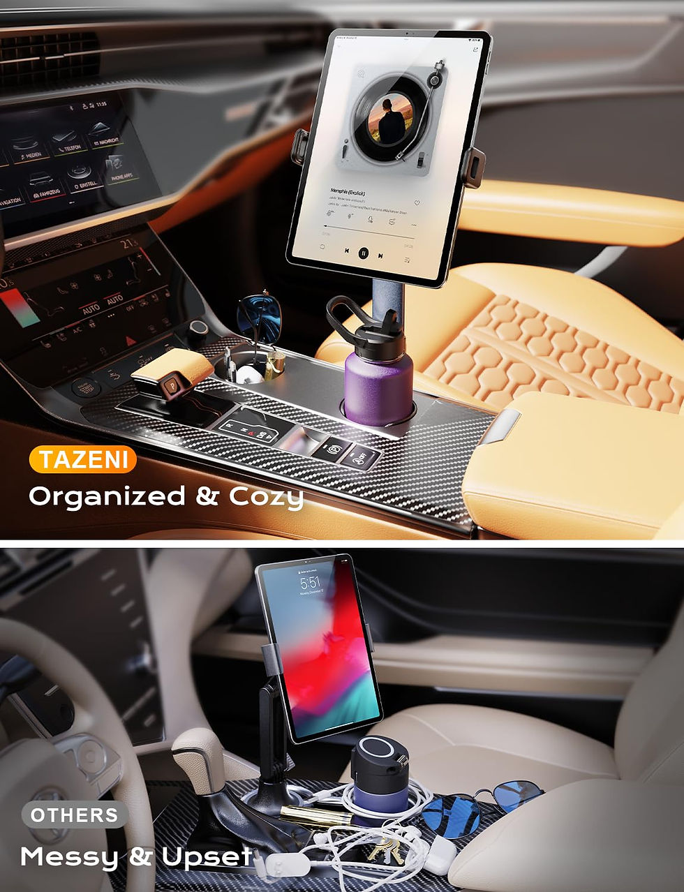 Thumbnail: Car Tablet Holder for Running, Cup Holder for Phones (4.7"-12.9" Devices)