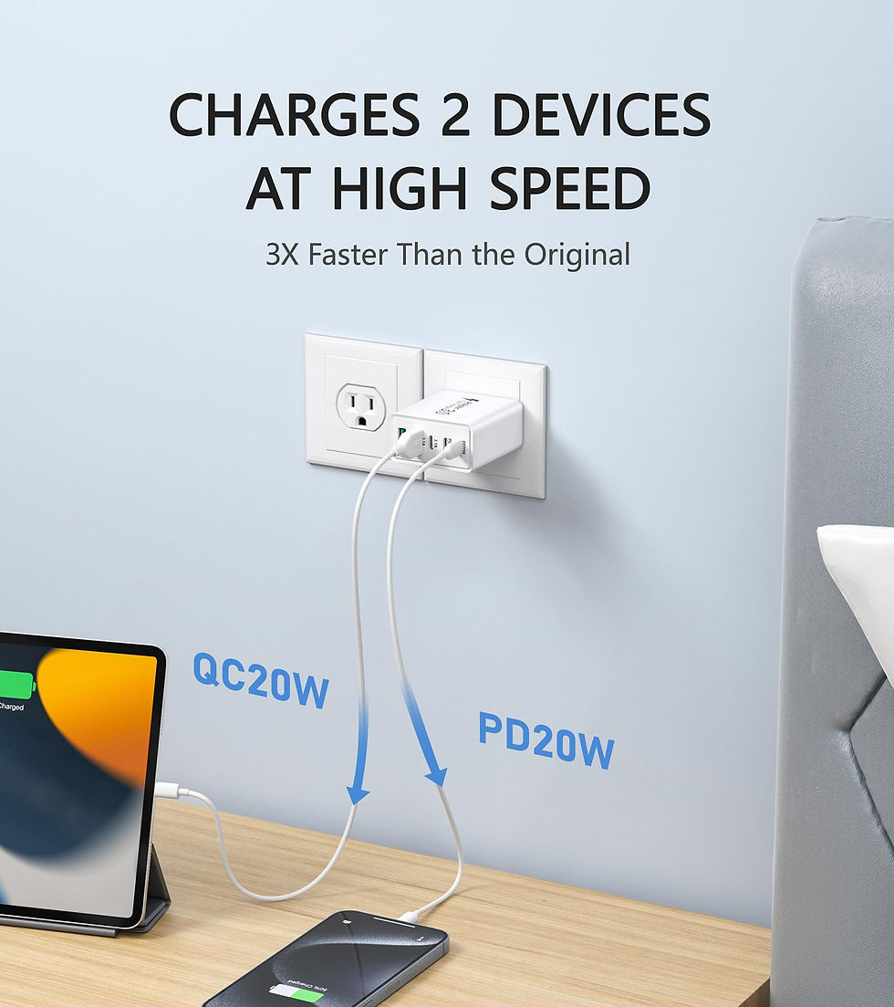 Thumbnail: 2 Pack USB C Fast Charger Block, 50W, 5-Port USB C Wall Adapter, White