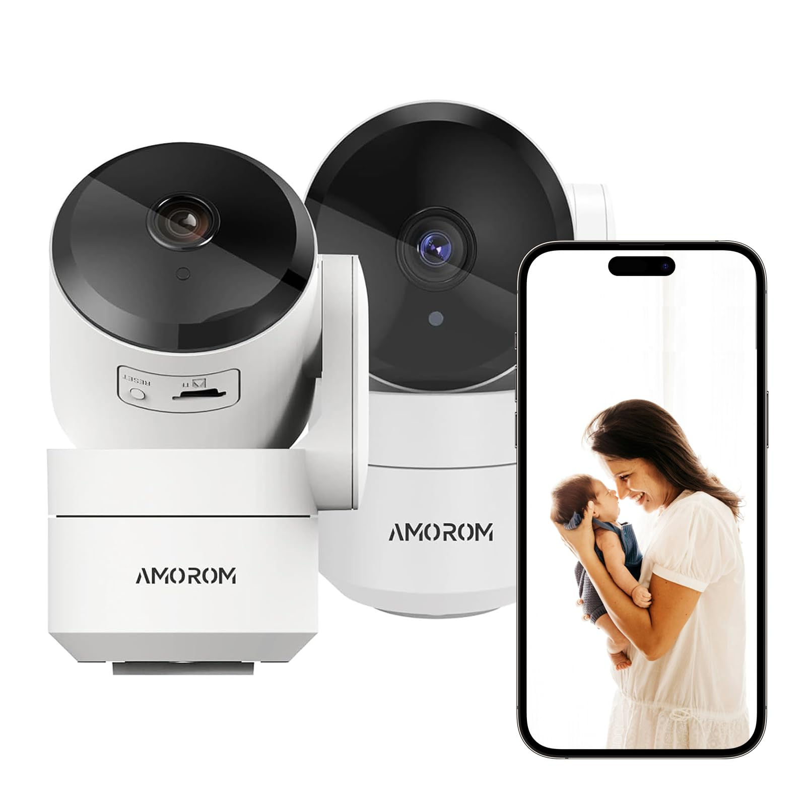 Indoor Baby Monitor Camera, 2-Pack, 1080p with Motion Detection, White
