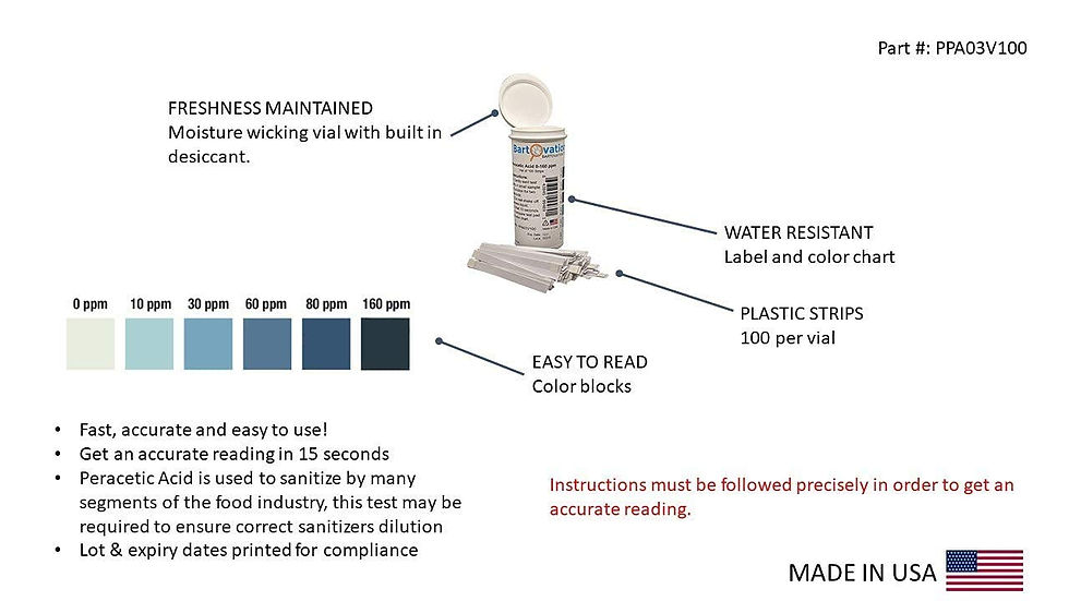 Thumbnail: Peracetic Acid 0-160 ppm & Chlorine 0-200 ppm Test Strips [100 Strips of Each]