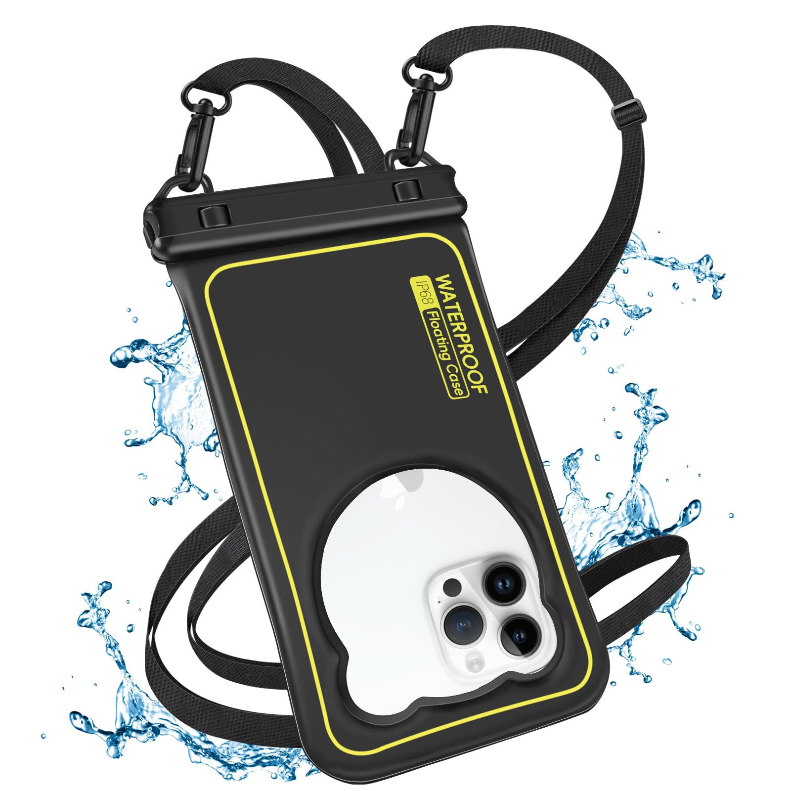 IP68 Floating Waterproof Phone Pouch for iPhone 15 Pro Max, Black