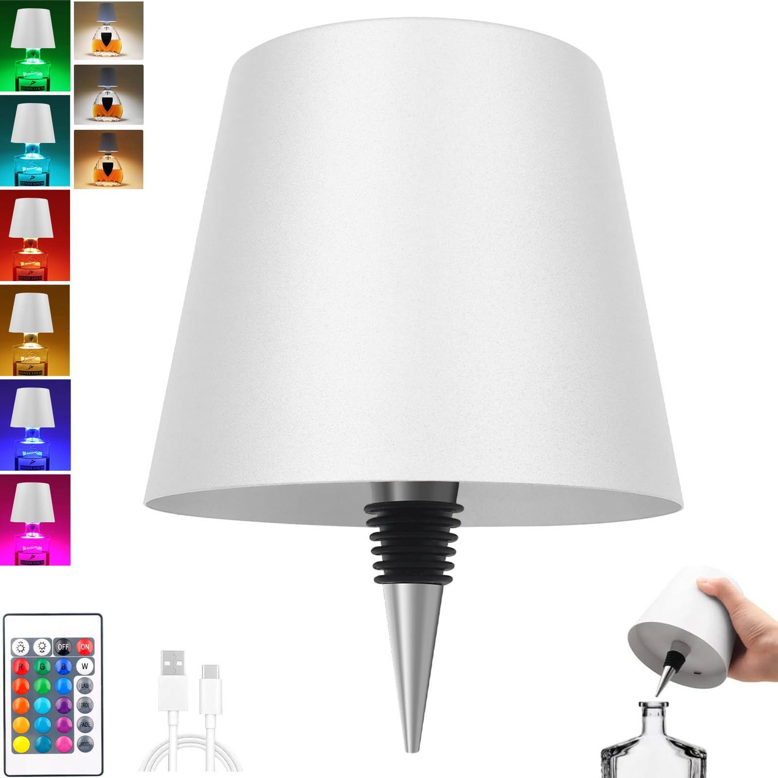 Wireless Bottle with Control, Waterproof Lamp Remote Rechargeable RGB Touch