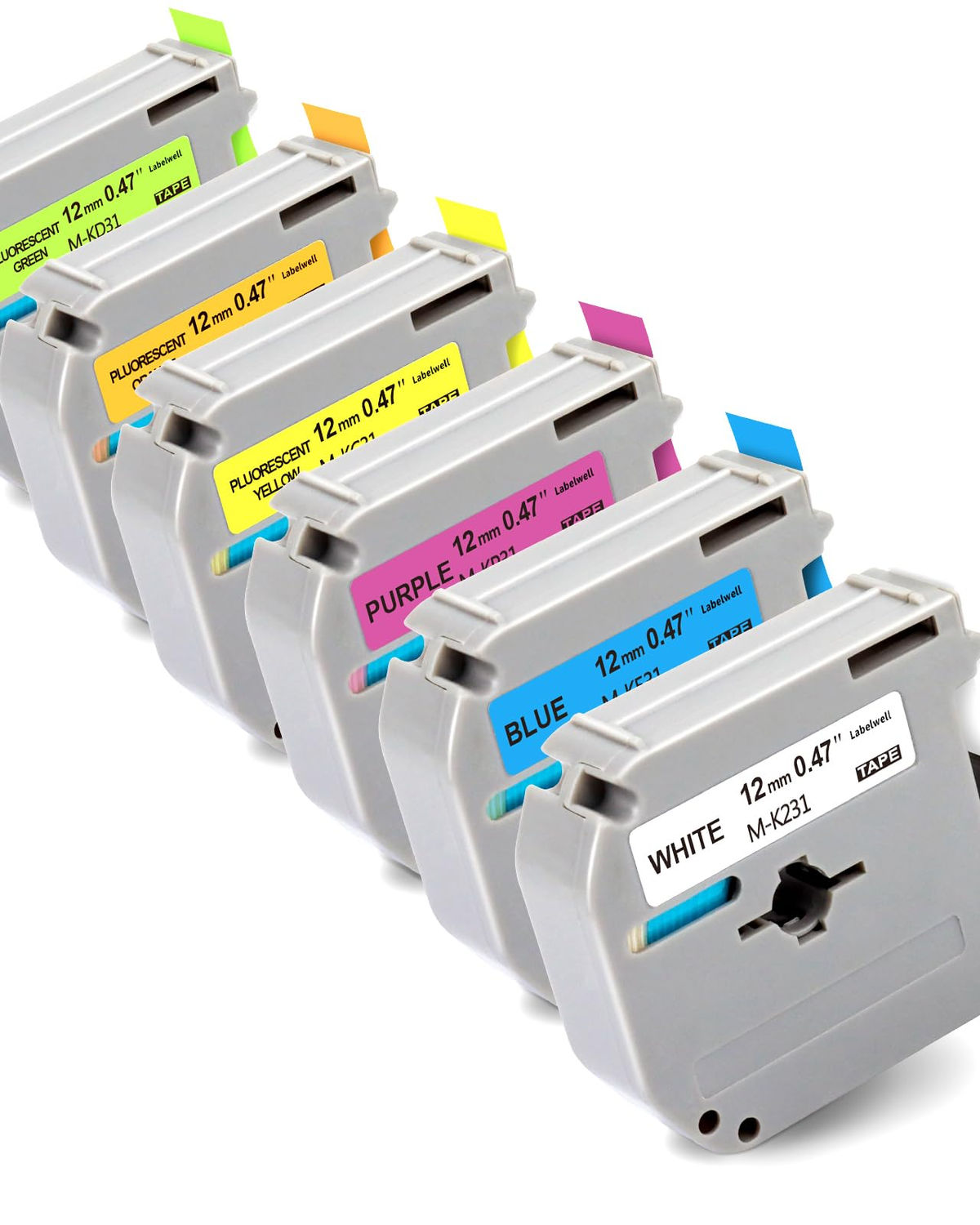 6-Pack Fluorescent Color Label Tape 12mm, Replacement for Brother P-Touch