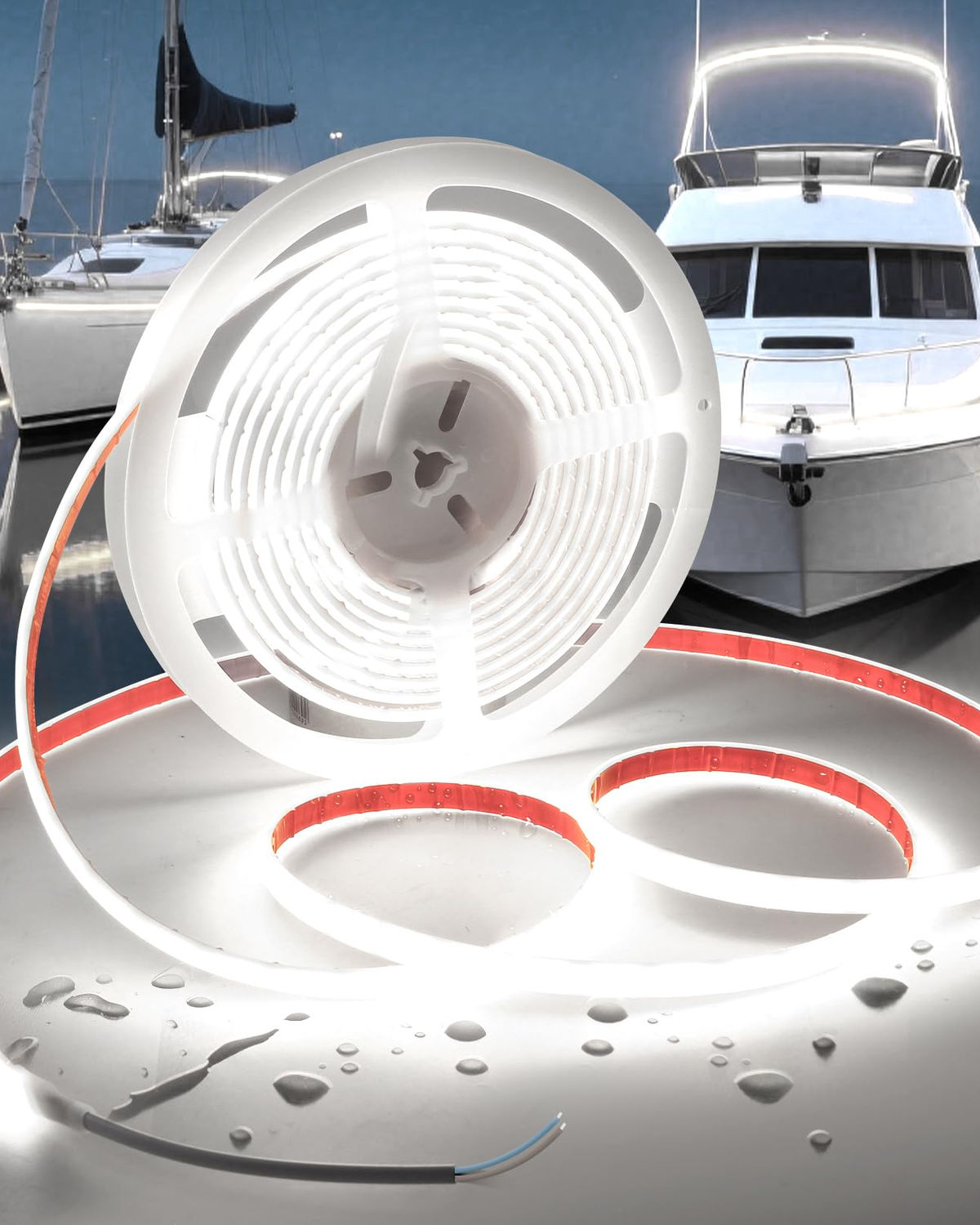 COB LED Strip Waterproof CRI Super Boat Lights Daylight 6000K,12V White