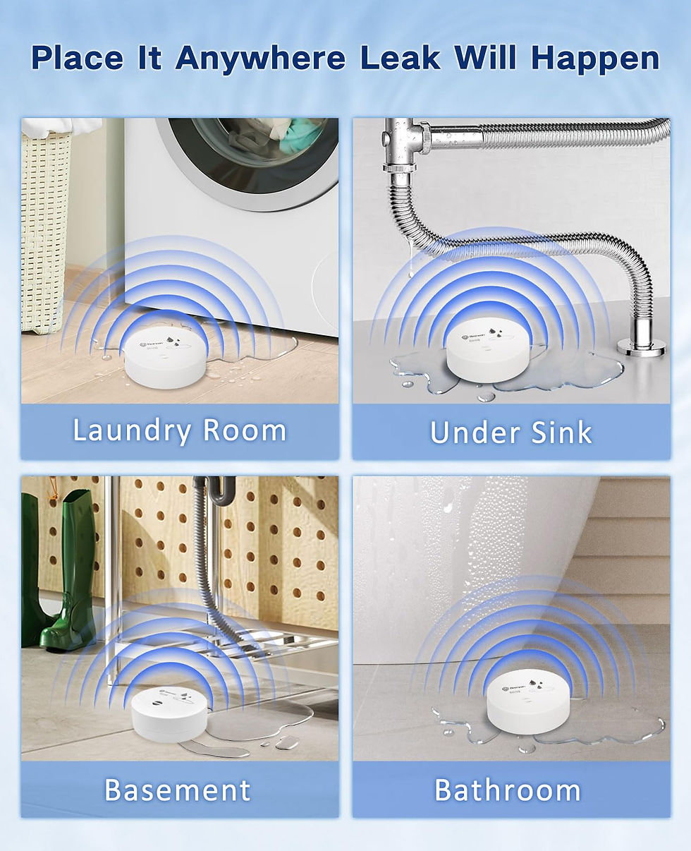 Thumbnail: Geevon Water Leak Detectors, Sensor Flood 4 Pack 100dB White Detector for