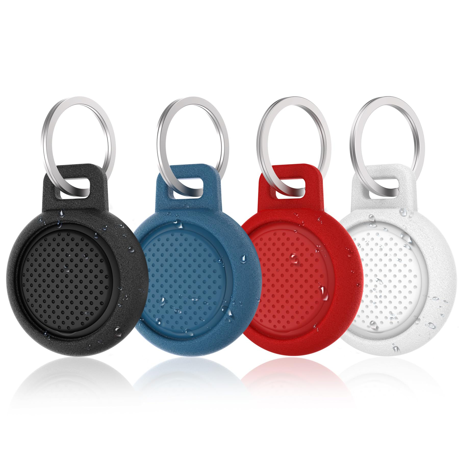 Airtag Keychain Case, 4-Pack, Waterproof & Shockproof (Black/Blue/Red/White)