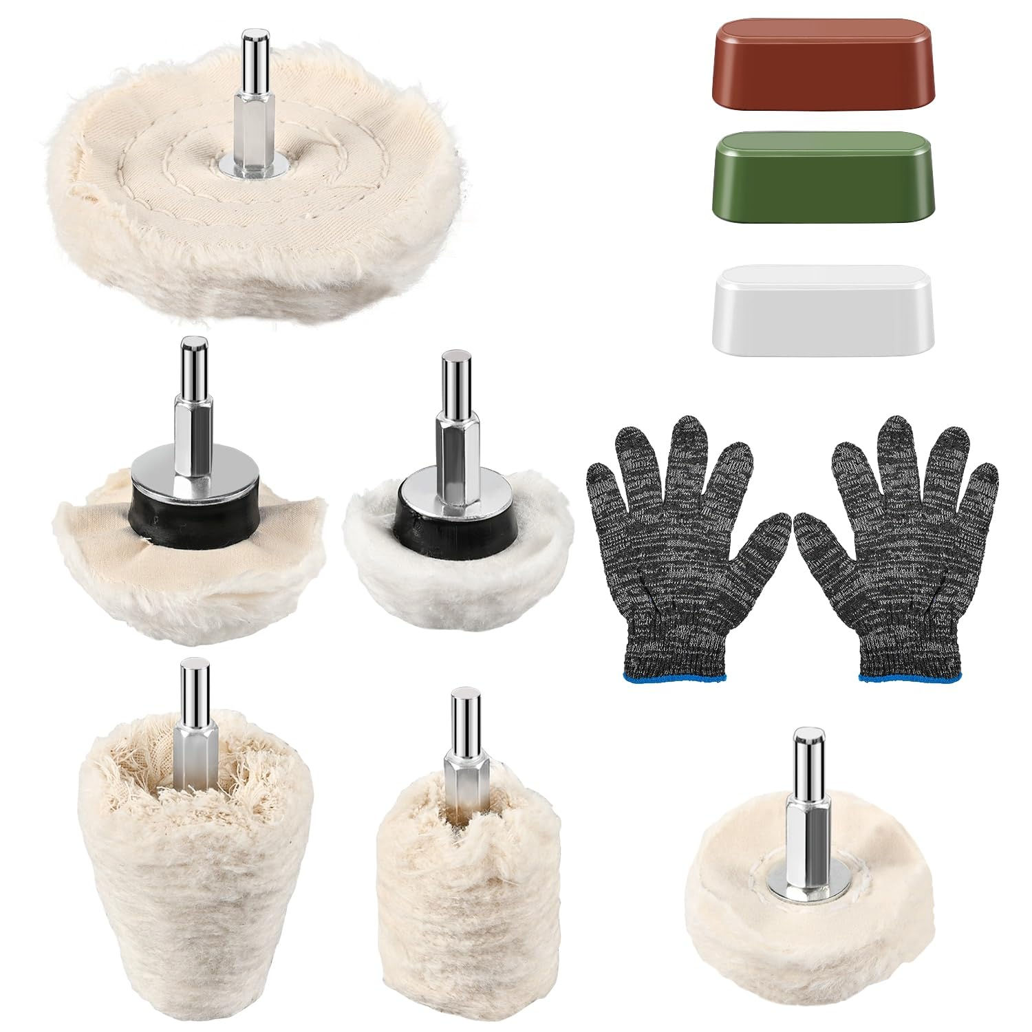 6PCS Drill Wheels with Polish Wheel for Buffing 3PCS Compound, Drill, Pad