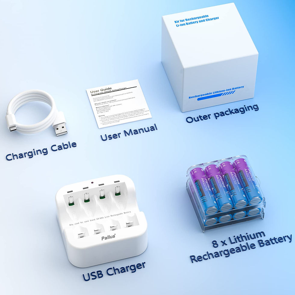 Thumbnail: Pallus Lithium AA Rechargeable Batteries, 8-Pack with 4-Slot Charger, 3500mWh