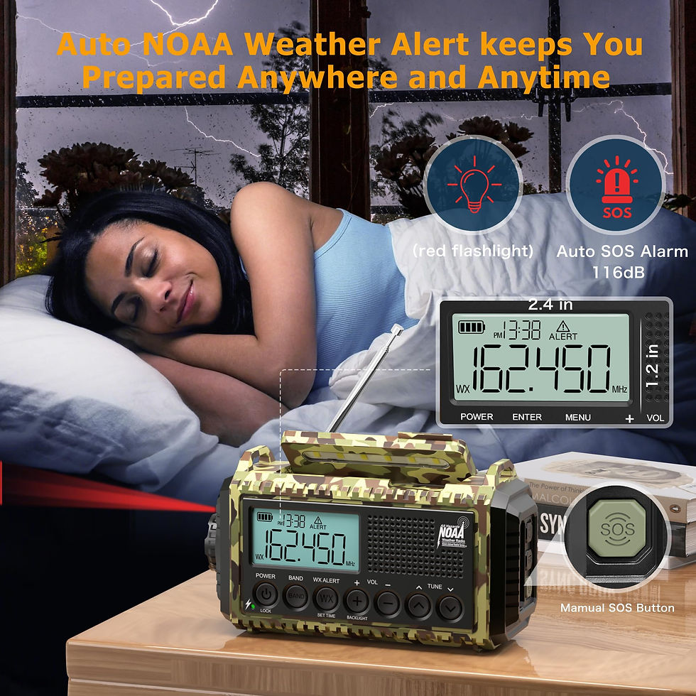 Thumbnail: 12000mAh Weather Radio, Hand Crank, Solar Rechargeable, 44400mWh, Green Camo