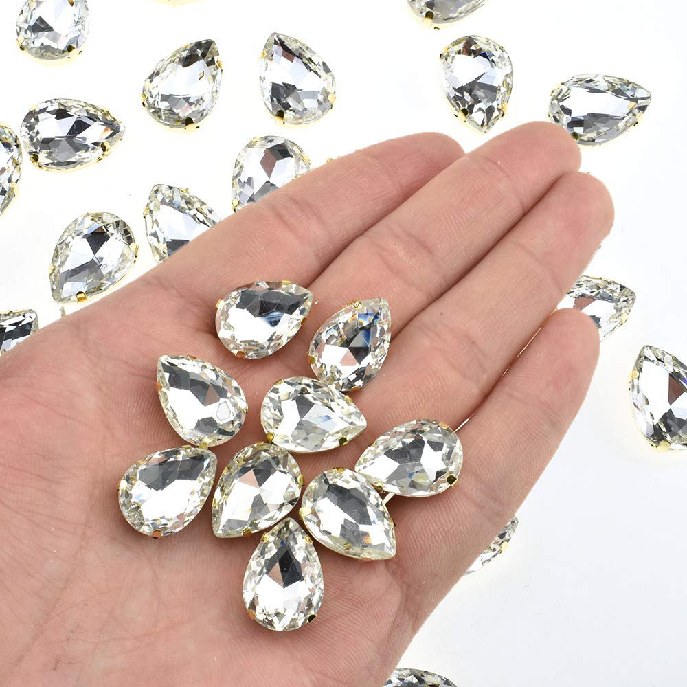 Hahiyo Sew On Claws Base Transparent Crystal Back Easy Tear Drop Pieces for