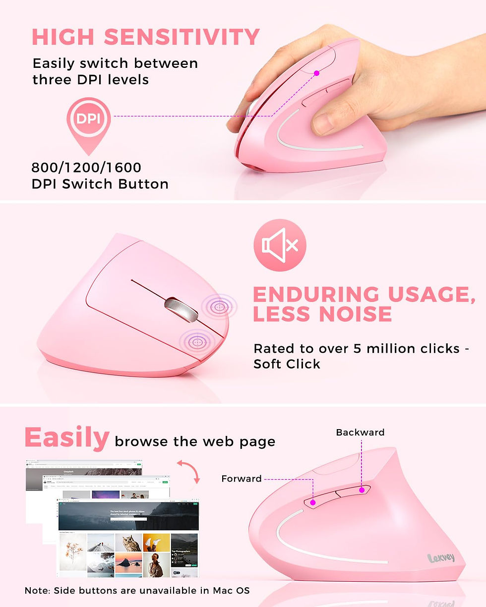 Thumbnail: Lekvey Ergonomic Wireless Mouse, 2.4GHz, Rechargeable, for Laptop/PC