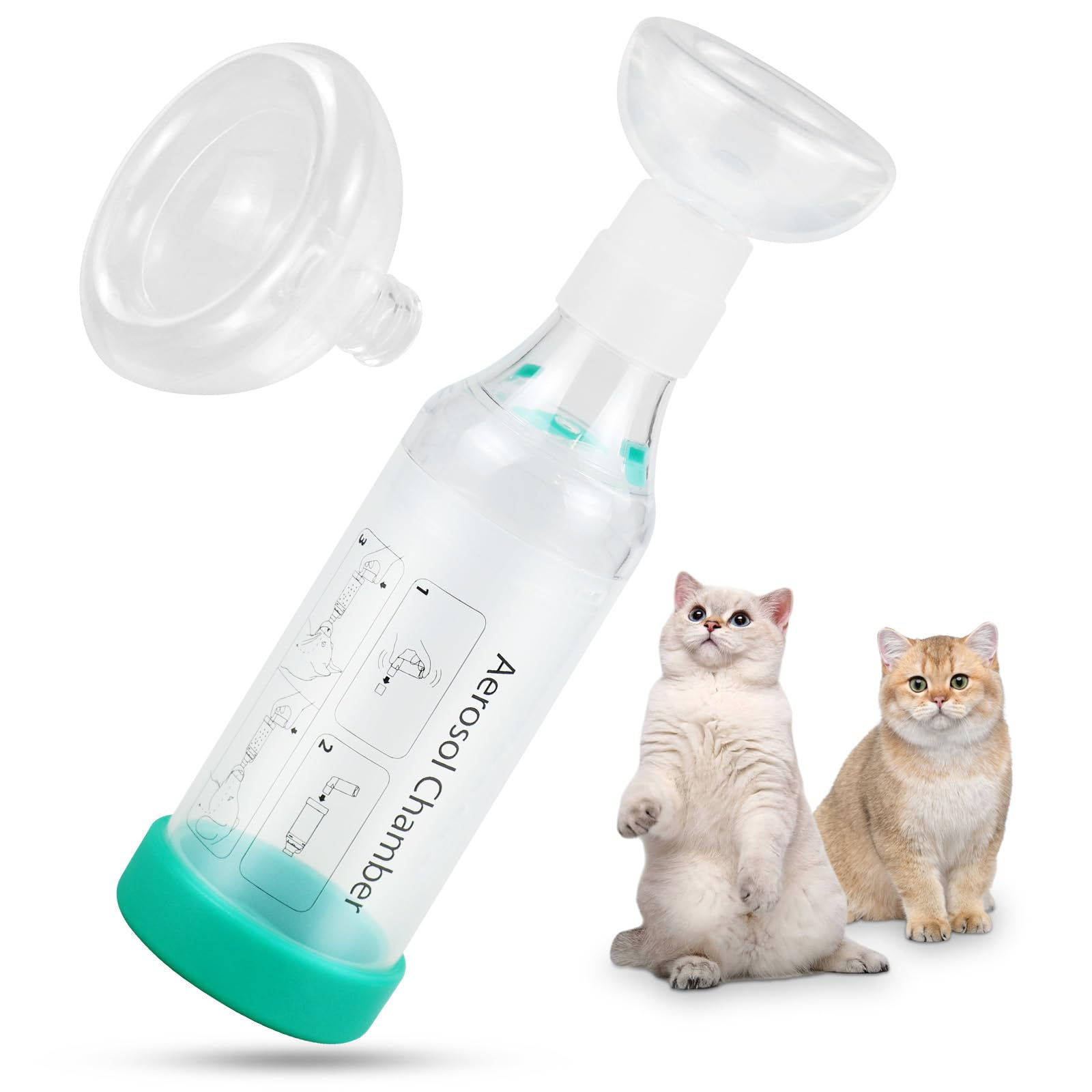 Cat Handheld Spacer with Helps & Inhaler 2 Masks Fits Breathing Delivering