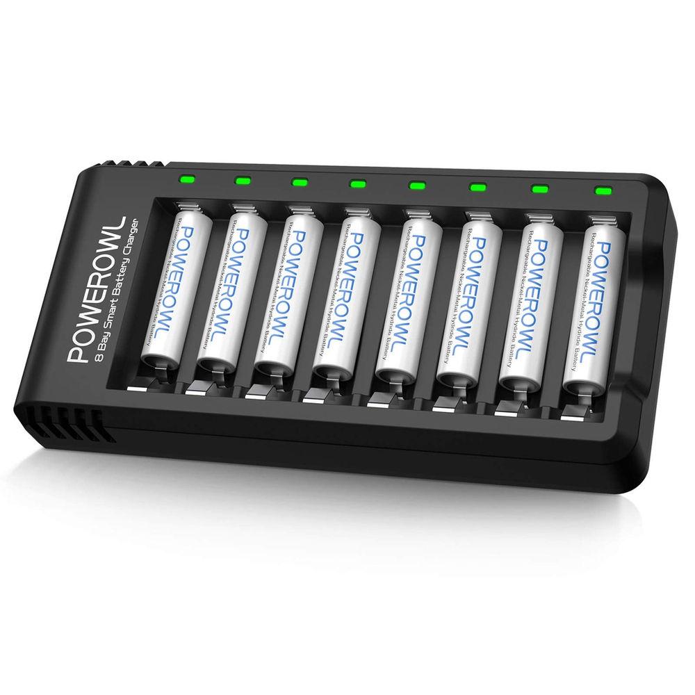 POWEROWL Rechargeable AAA Batteries with Charger, Low Self Discharge, 8 Pack