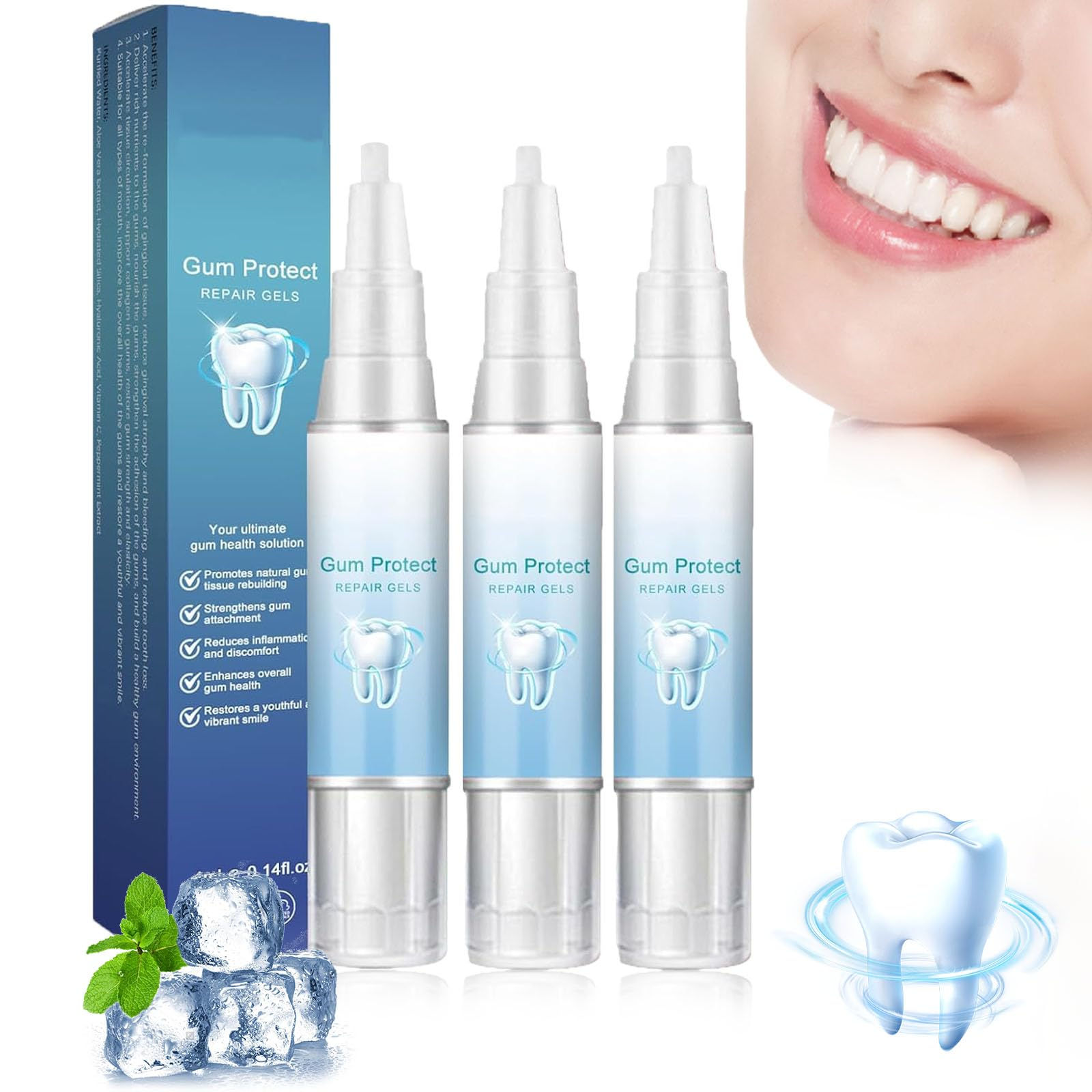 Gum Shield Therapy Gel & Whitening Pen, Instant Gum Health, 3-Pack Gel Kit