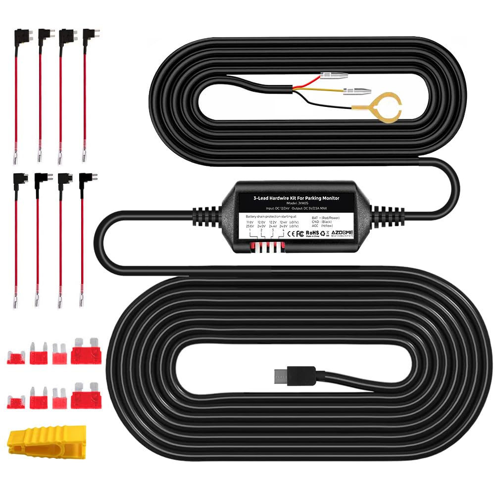 AZDOME Acc Hardwire Kit Type-C USB Port 3-Lead M550 M01Pro for with Fuse